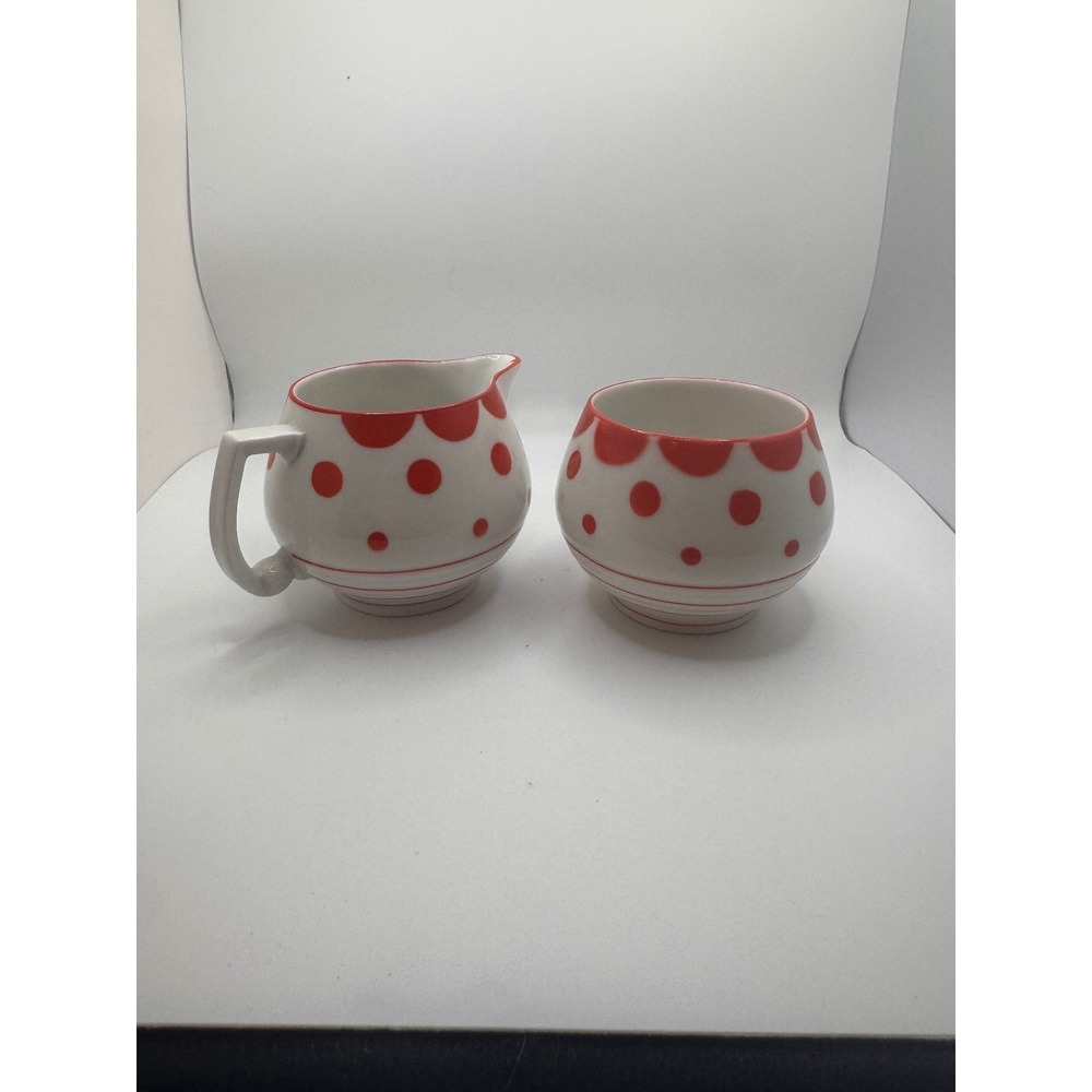 Vintage Ohio China Co. Creamer Sugar Bowl Set Red Polka Dots Czechoslovakia
